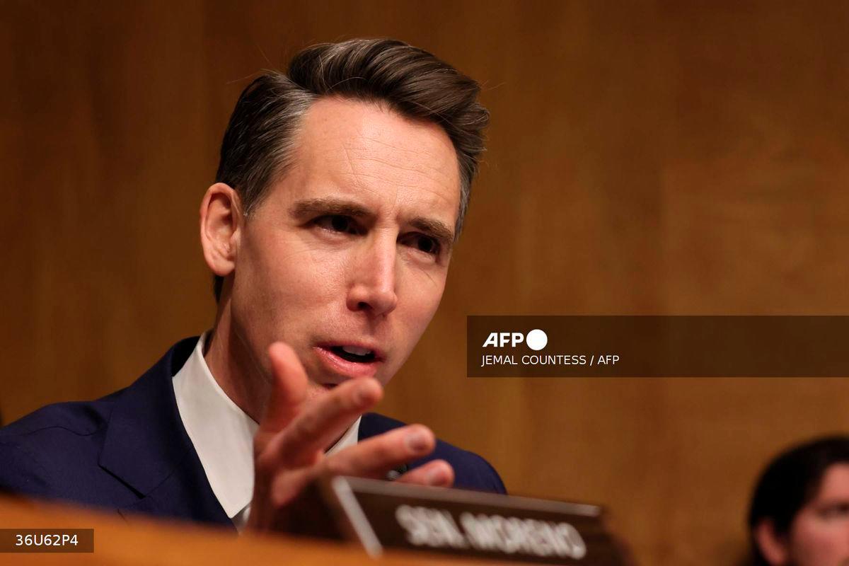 US Senator Josh Hawley, Republican of Missouri, questions former Office of Management and Budget (OMB) Director Russell Vought during a US Senate Homeland Security and Governmental Affairs Committee hearing on his second nomination to be OMB director, on Capitol Hill, in Washington, DC, on January 15, 2025. - AFP