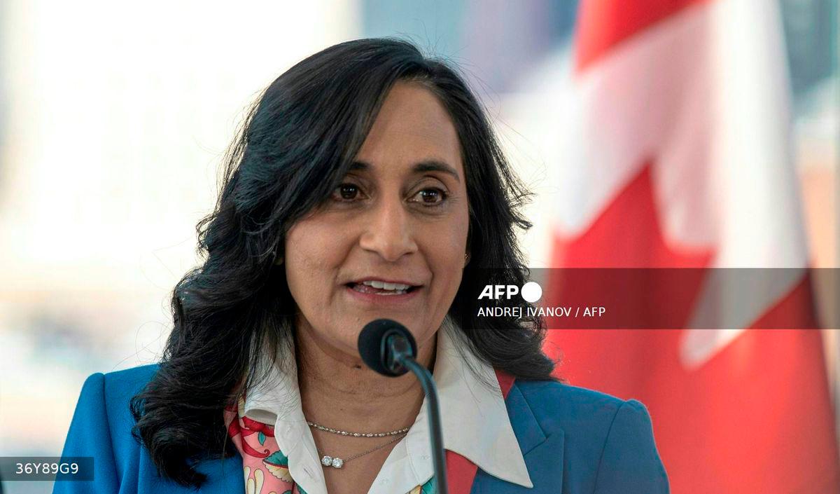 Canada’s Transport Minister Anita Anand speaks at a press conference in the Old Port of Montreal in Montreal, Canada, on February 19, 2025. - AFP