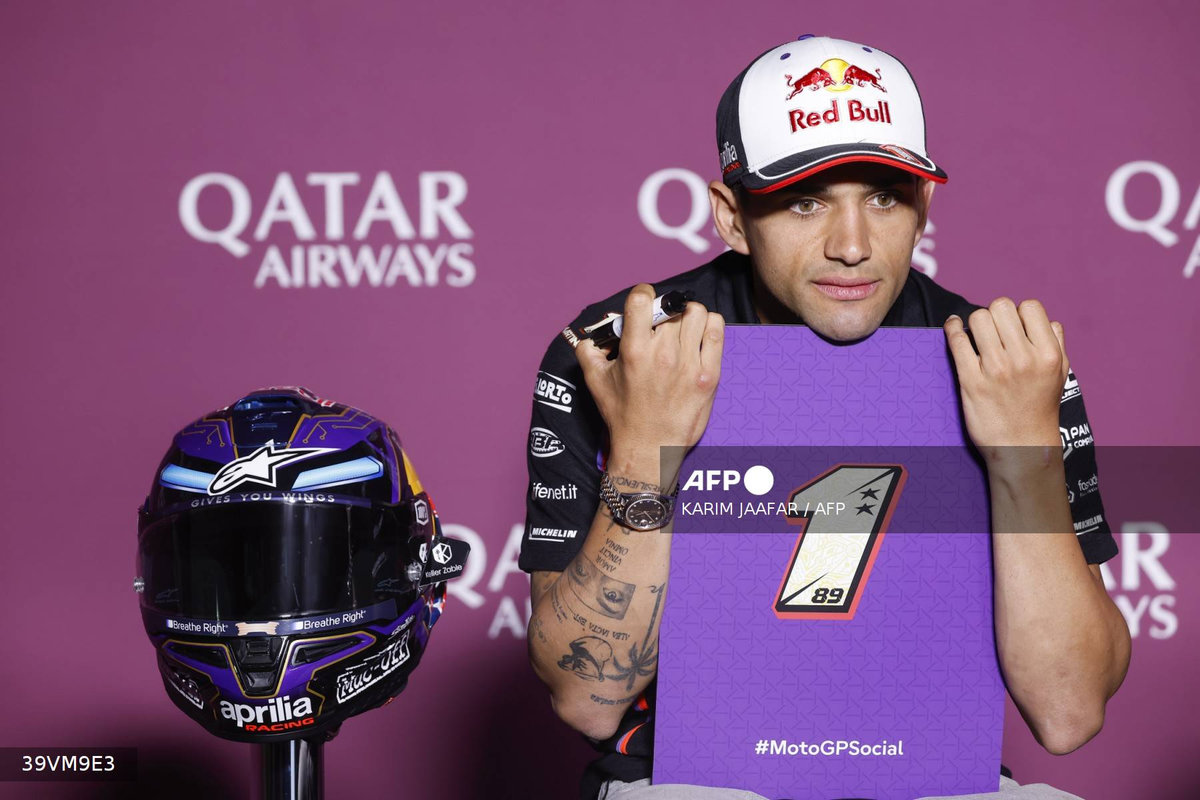 Prima Pramac Racing’s Jorge Martin of Spain attends the press conference pre-event ahead of the Qatar MotoGP Grand Prix at the Lusail International Circuit in Lusail, north of Doha, on April 10, 2025. - AFP
