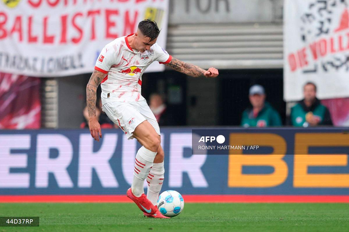 Leipzig’s Slovenian forward #30 Benjamin Sesko. - RONNY HARTMANN / AFP