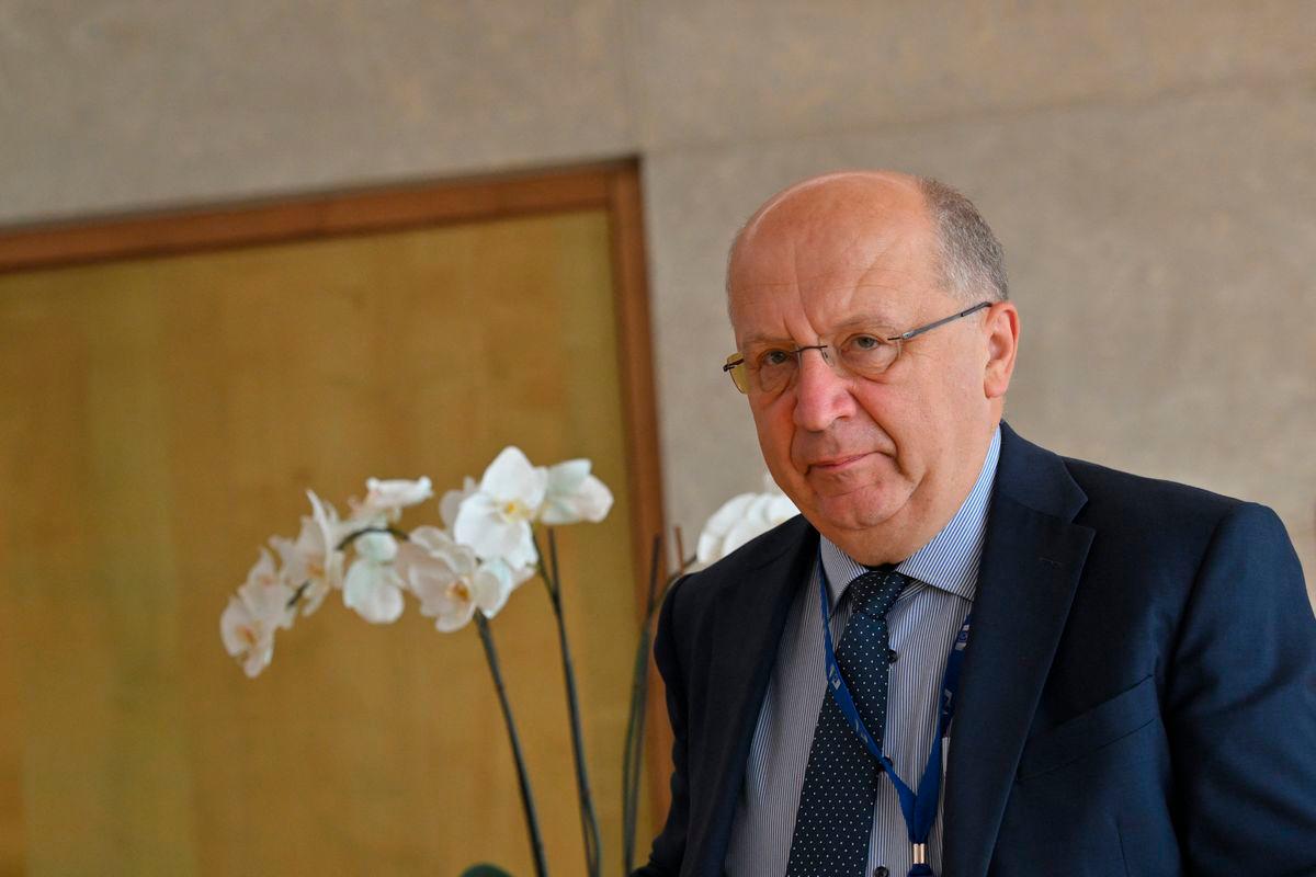 EU Commissioner for Defence and Space Andrius Kubilius arrives to attend a College of Commissioners meeting at the EU headquarters in Brussels on May 21, 2025. (Photo by Nicolas TUCAT / AFP)