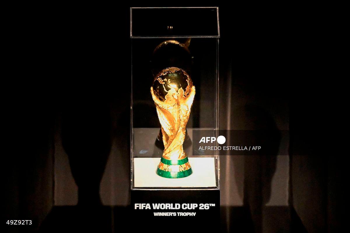 A view of the FIFA World Cup trophy during the unveiling of the countdown clock for the 2026 World Cup in Mexico City, on June 11, 2025. - AFP