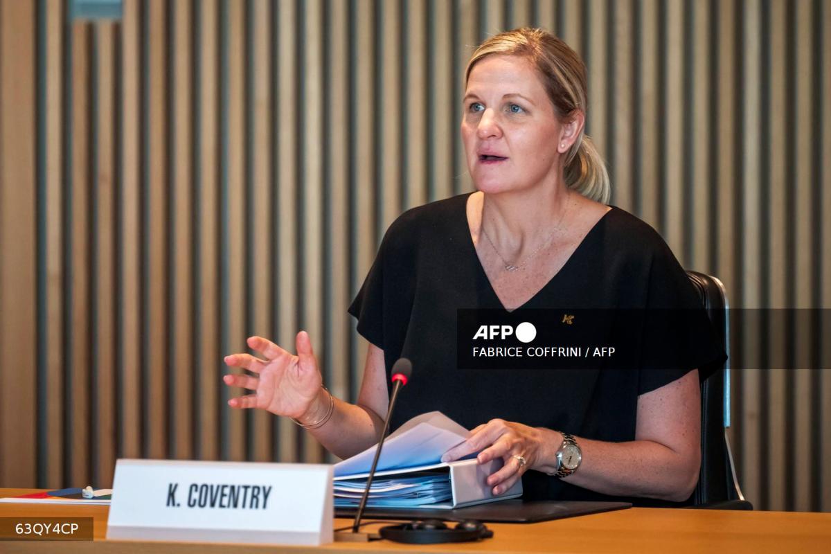President of the International Olympic Committee Kirsty Coventry holds her first meeting of the International Olympic Committee (IOC) executive commission as IOC president, at Olympic House in Lausanne, on June 25, 2025. - AFPPIX