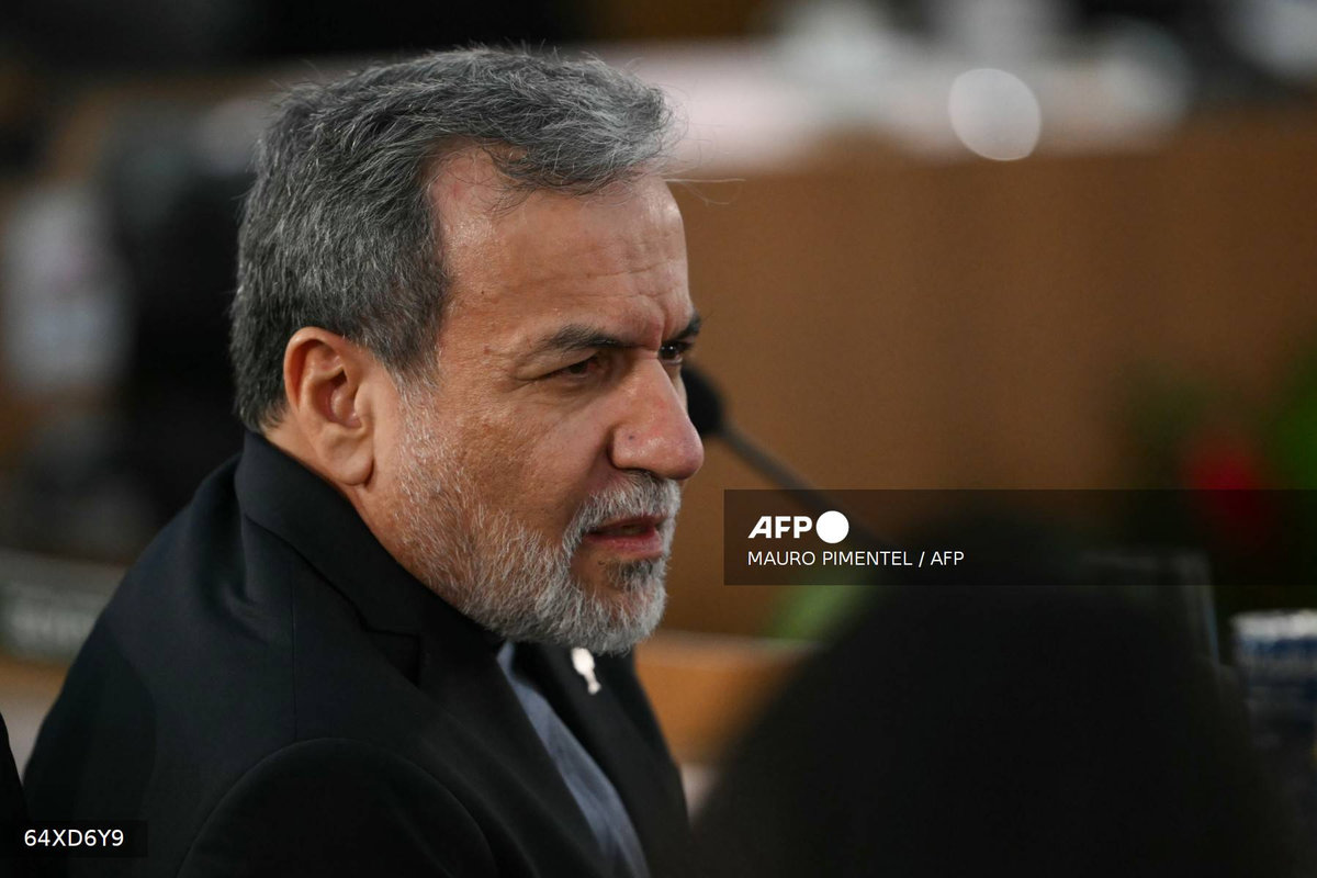 Iran's Foreign Minister Abbas Araghchi gestures during the first plenary session of the BRICS summit in Rio de Janeiro, Brazil, on July 6, 2025. - AFP