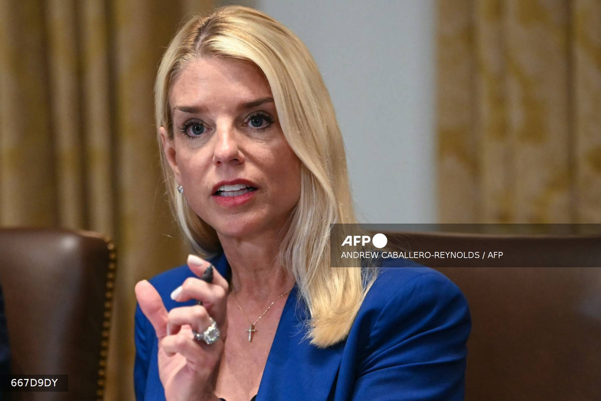 US Attorney General Pam Bondi speaks during a cabinet meeting hosted by US President Donald Trump in the Cabinet Room of the White House in Washington, DC, on July 8, 2025. - AFP