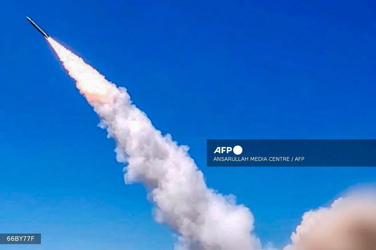 This handout picture released by Yemen’s Huthi Ansarullah Media Centre on July 8, 2025 reportedly shows a view of a missile fired by the Huthis. - AFP PHOTO / HO / ANSARULLAH MEDIA CENTRE