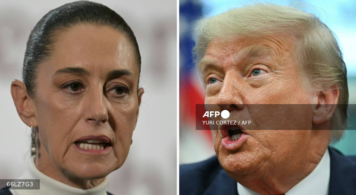 This combination of file pictures created on July 12, 2025 shows Mexico’s President Claudia Sheinbaum (L) speaking during her daily press conference at the National Palace in Mexico City on February 3, 2025, and US President Donald Trump speaking during a meeting with Democratic Republic of the Congo Foreign Minister Thérèse Kayikwamba Wagner and Rwandan Foreign Minister Olivier Nduhungirehe (not pictured) in the Oval Office of the White House in Washington, DC, on June 27, 2025. - AFP