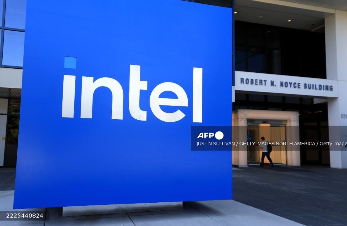 The Intel logo is displayed on a sign in front of Intel headquarters on July 16, 2025 in Santa Clara, California. - Getty Images via AFP