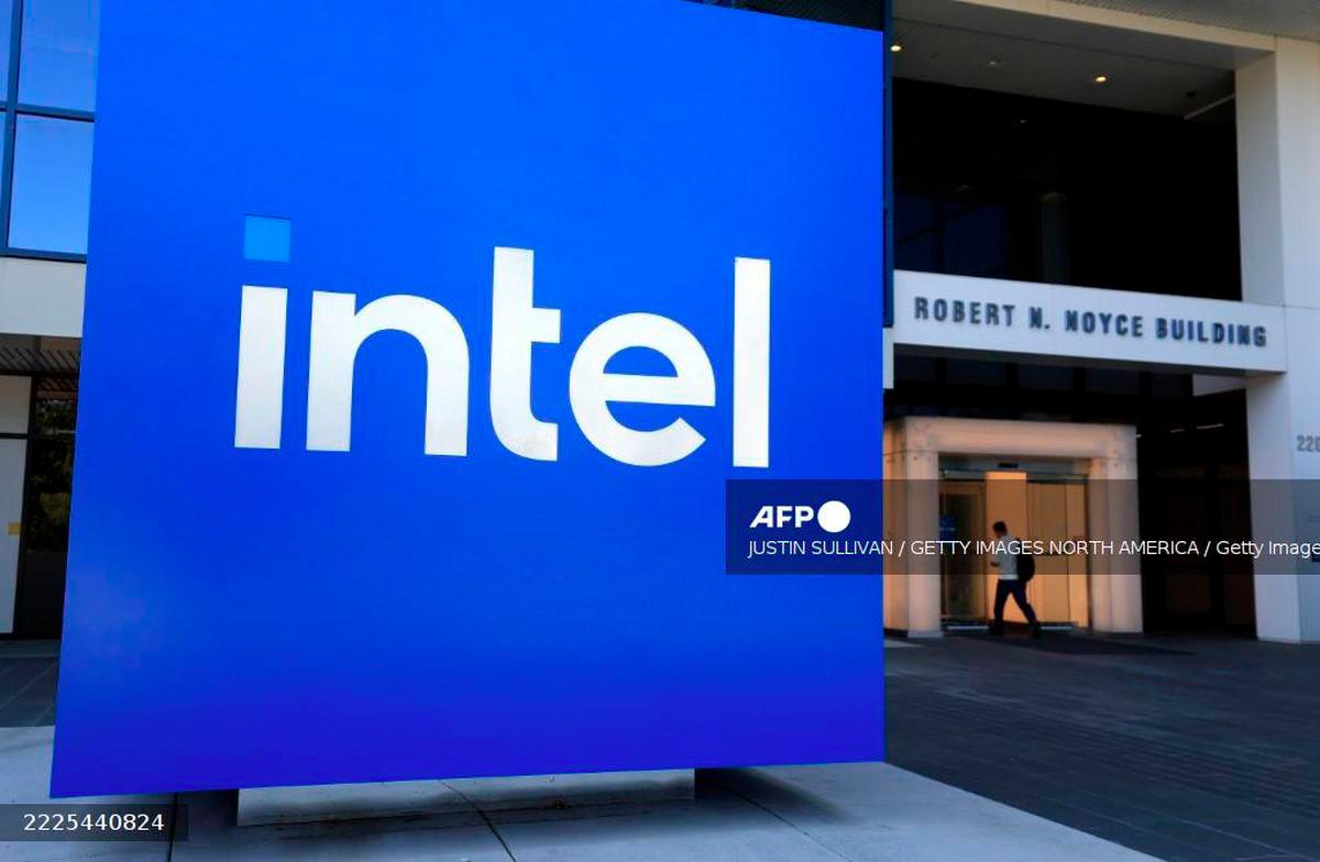 The Intel logo is displayed on a sign in front of Intel headquarters on July 16, 2025 in Santa Clara, California. - Getty Images via AFP