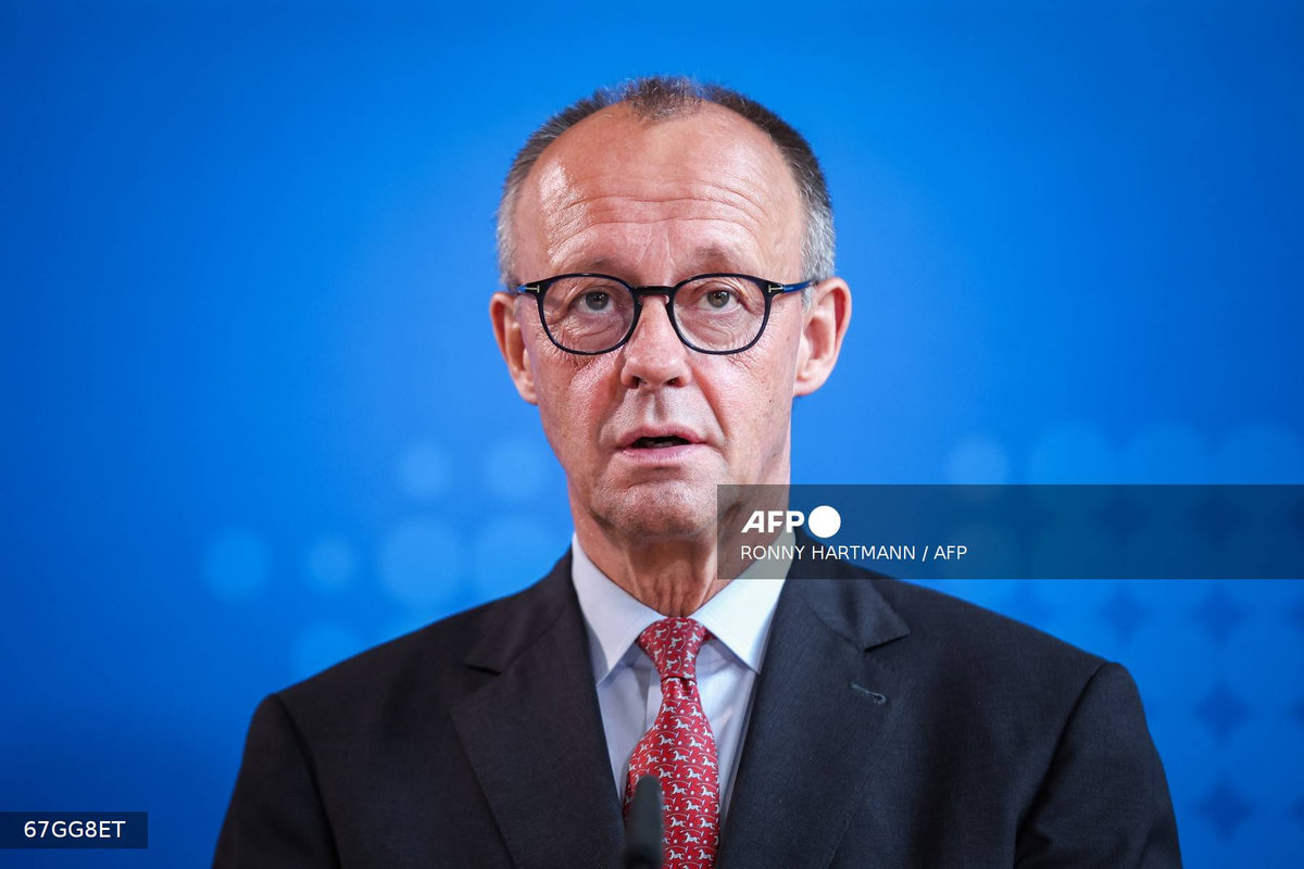 German Chancellor Friedrich Merz gives a statement during his first visit as Chancellor at the State Chancellery of Lower Saxony in Hanover, northern Germany, on July 22, 2025. - AFP