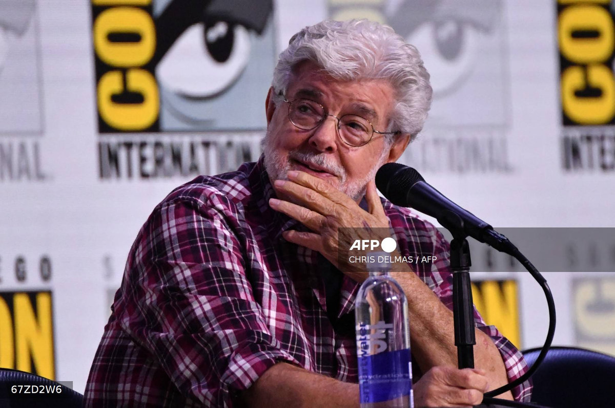 US filmmaker George Lucas speaks during the Sneak Peek of the Lucas Museum of Narrative Art panel in Hall H of the convention center during Comic Con International in San Diego, California on July 27, 2025. - AFP