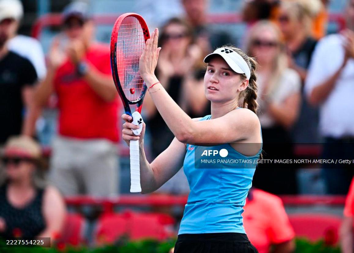 Elena Rybakina of Kazakhstan celebrates a victory against Dayana Yastremska of Ukraine during their fourth round singles women’s match on Day Seven of the WTA 1000 National Bank Open at IGA Stadium on August 2, 2025 in Montreal, Quebec, Canada. (Photo by Minas Panagiotakis / GETTY IMAGES NORTH AMERICA / Getty Images via AFP)
