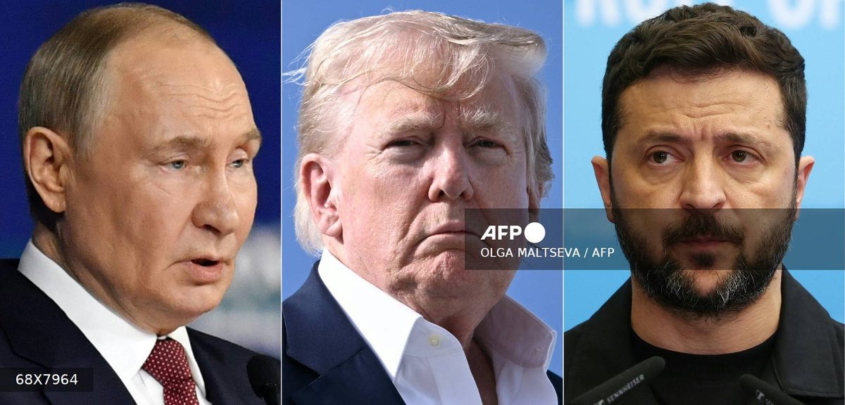 (COMBO) This combination of pictures created on August 06, 2025 shows, L/R, Russia's President Vladimir Putin in Saint Petersburg, Russia on June 20, 2025, US President Donald Trump at RAF Lossiemouth, Scotland on July 29, 2025 and Ukraine's President Volodymyr Zelensky in Strasbourg, France, on June 25, 2025. US President Donald Trump is open to meeting with Russian counterpart Vladimir Putin and Ukraine's Volodymyr Zelensky, the White House said on August 6, 2025. The meeting could take place as early as next week, The New York Times newspaper reported, citing unnamed sources. - AFP