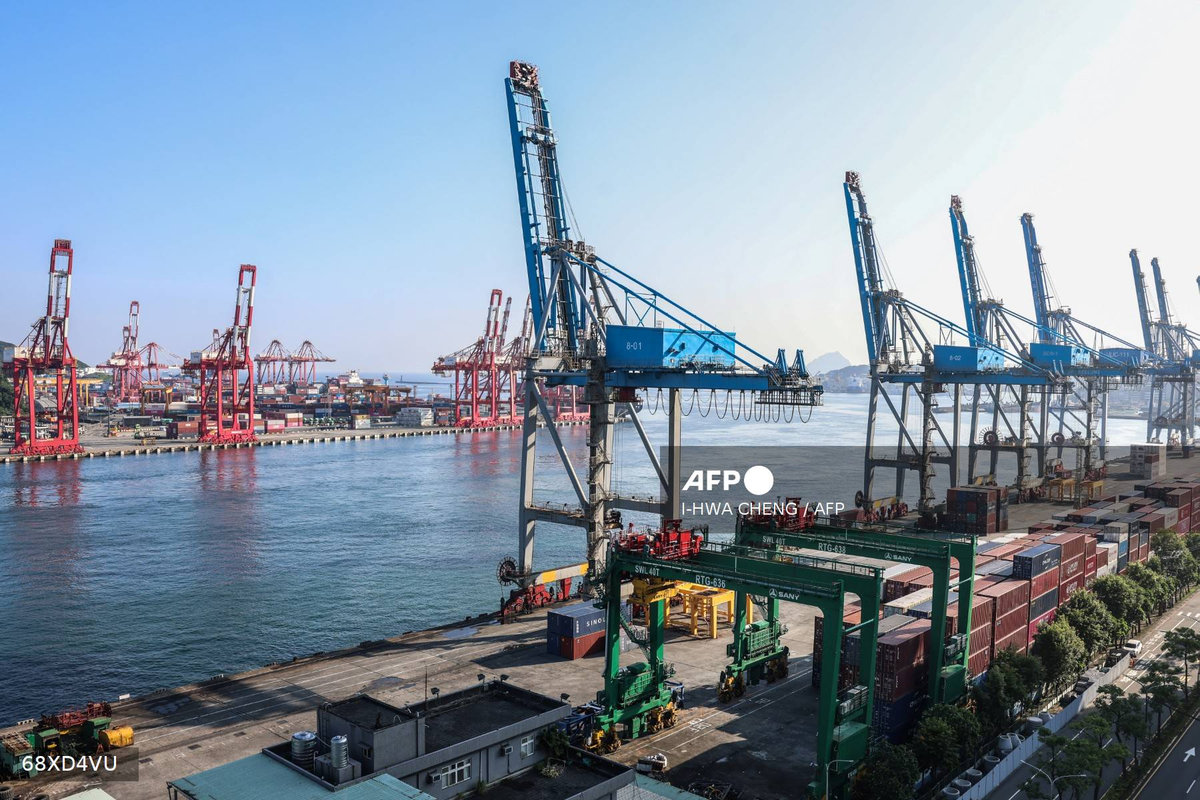 Gantry cranes are seen at the Port of Keelung in Keelung on August 7, 2025. - AFP
