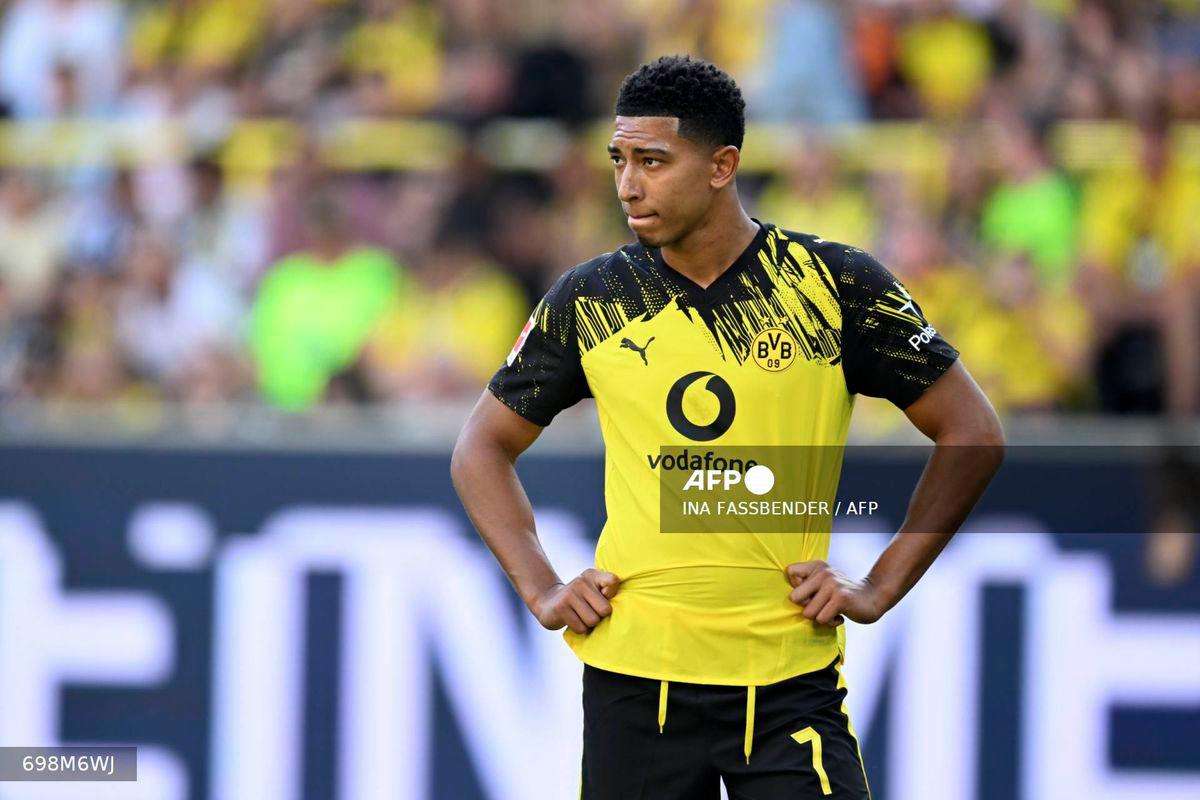 Dortmund's British midfielder #07 Jobe Bellingham looks on during a friendly football match between BVB Borussia Dortmund and Juventus in Dortmund, western Germany, on August 10, 2025. - AFP