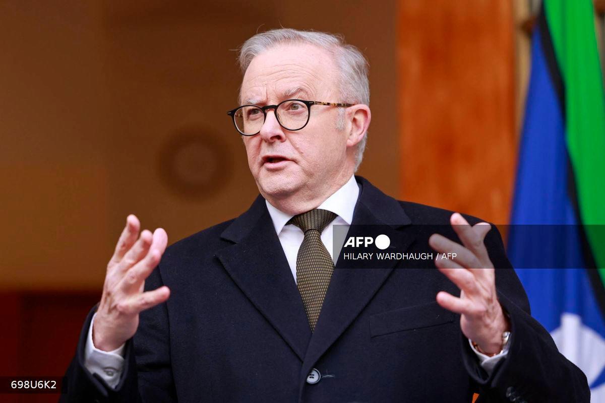 Australia’s Prime Minister Anthony Albanese speaks during a press conference in Canberra on August 11, 2025. (Photo by Hilary Wardhaugh / AFP)