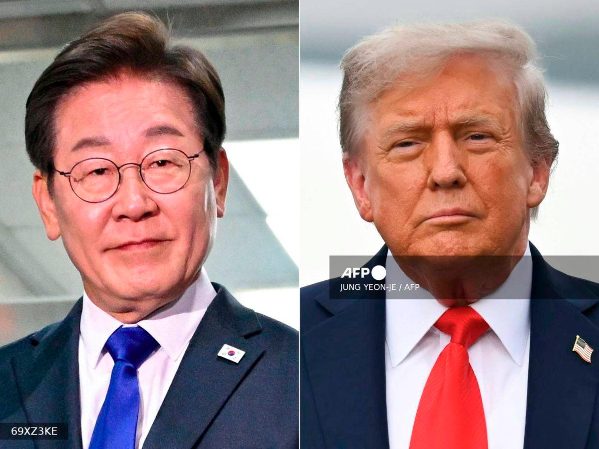 This combination of pictures created on August 19, 2025 shows President of South Korea Lee Jae-myung (L) in Seoul on June 4, 2025 and US President Donald Trump (R) in Anchorage, Alaska, on August 15, 2025. - AFP