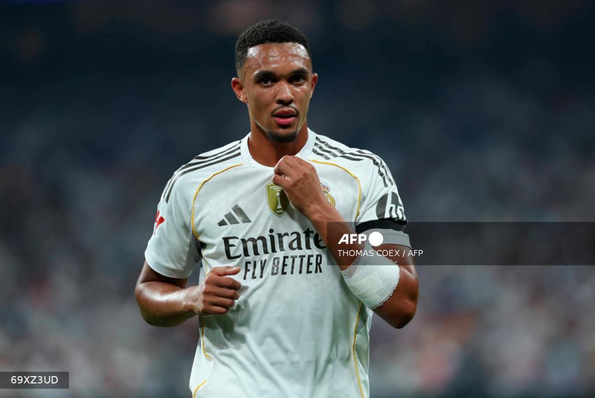 Real Madrid's English defender #12 Trent Alexander-Arnold is seen during the Spanish league football match between Real Madrid CF and CA Osasuna at Santiago Bernabeu Stadium in Madrid on August 19, 2025. - AFPPIX