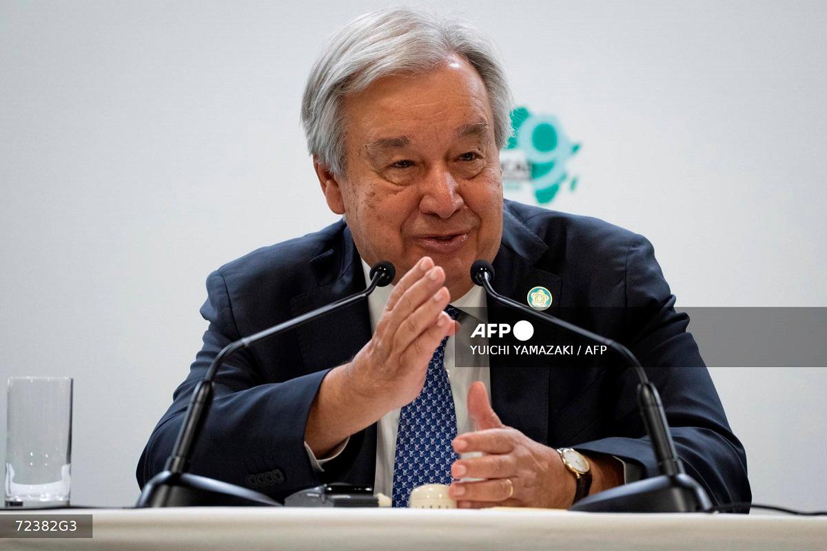 UN Secretary General Antonio Guterres speaks during a press cenference at the 9th Tokyo International Conference on African Development (TICAD 9) in Yokohama, Kanagawa prefecture, south of Tokyo on August 21, 2025. - Yuichi YAMAZAKI / AFP
