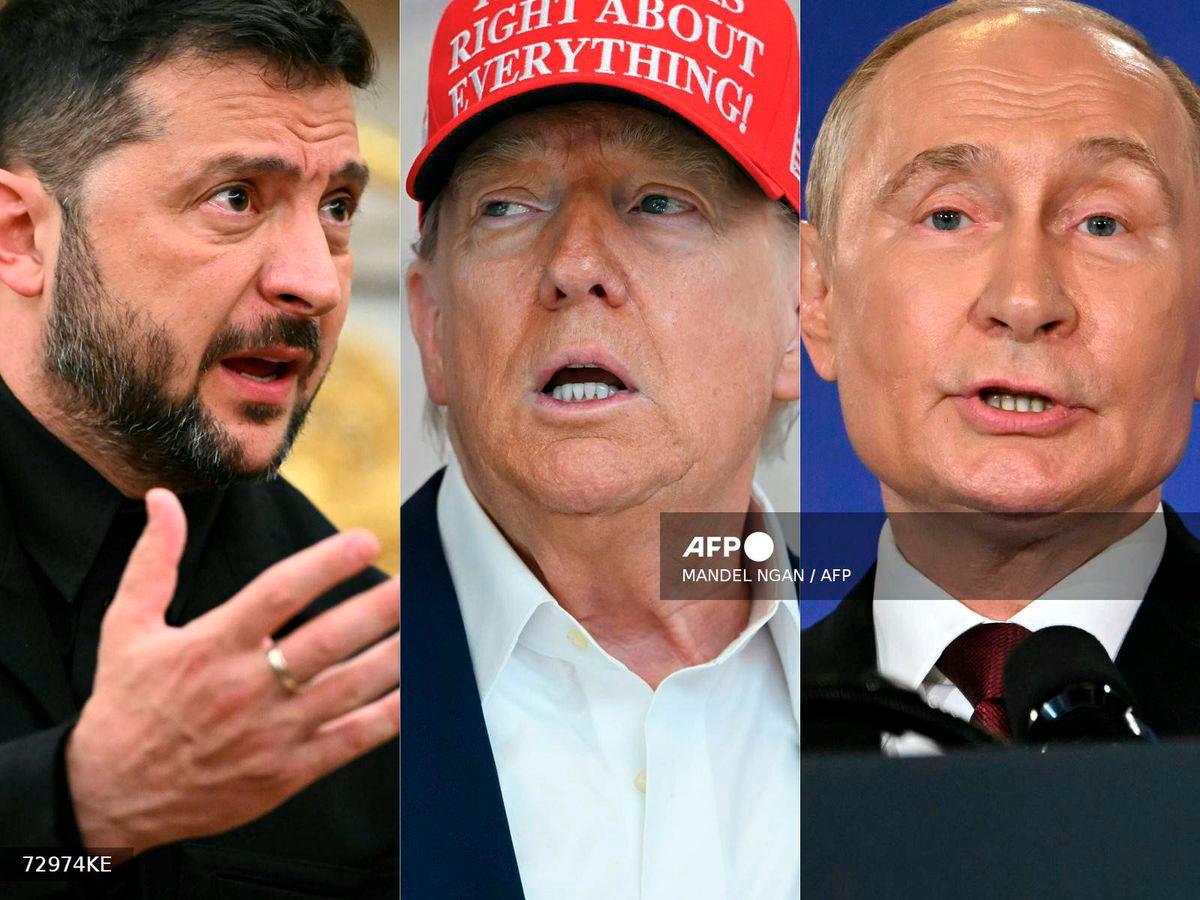This combination of pictures created on August 22, 2025 showsL-R, Ukrainian President Volodymyr Zelensky in Washington, DC, on August 18, 2025, US President Donald Trump on August 22, 2025, in Washington, DC, and Russian President Vladimir Putin in Anchorage, Alaska, on August 15, 2025. - AFP
