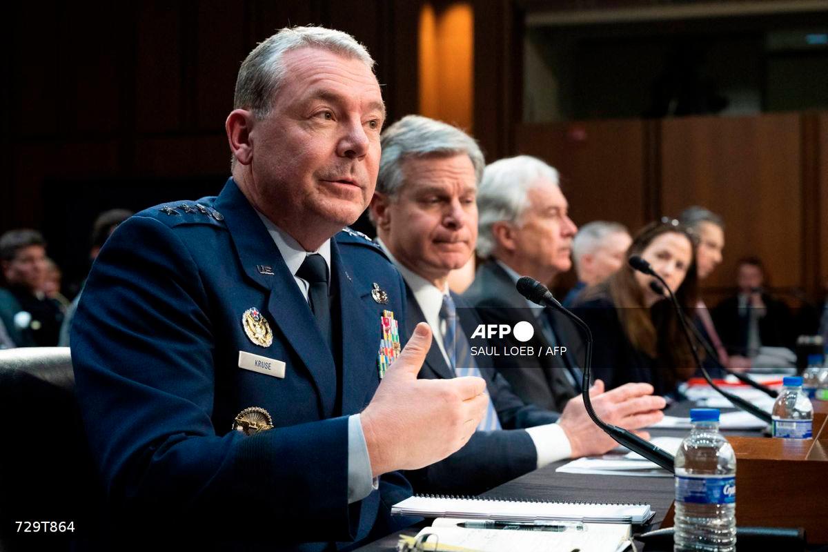 (L to R) Director of the Defense Intelligence Agency Lieutenant General Jeffrey Kruse, FBI Director Christopher Wray, CIA Director William Burns, Director of National Intelligence Avril Haines, US Air Force Lieutenant General Timothy Haugh and Assistant Secretary of State for Intelligence and Research Brett Holmgren testify during a Senate Select Committee on Intelligence on the Annual Worldwide Threats Assessment in the Hart Senate Office Building on Capitol Hill in Washington, DC, March 11, 2024. - AFP