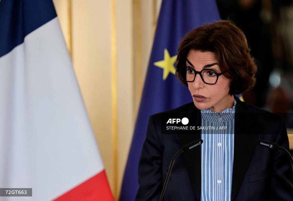 France’s Minister of Culture Rachida Dati delivers a speech during a ceremony for the restitution of three Sakalava skulls to Madagascar, at the Culture Ministry in Paris, on August 26, 2025. (Photo by STEPHANE DE SAKUTIN / AFP)