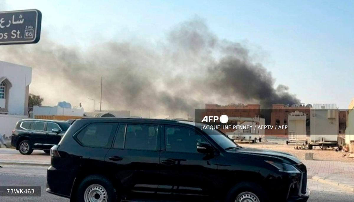 Smoke billowing after explosions in Doha’s capital Qatar on September 9, 2025. (Photo by Jacqueline PENNEY / AFPTV / AFP)