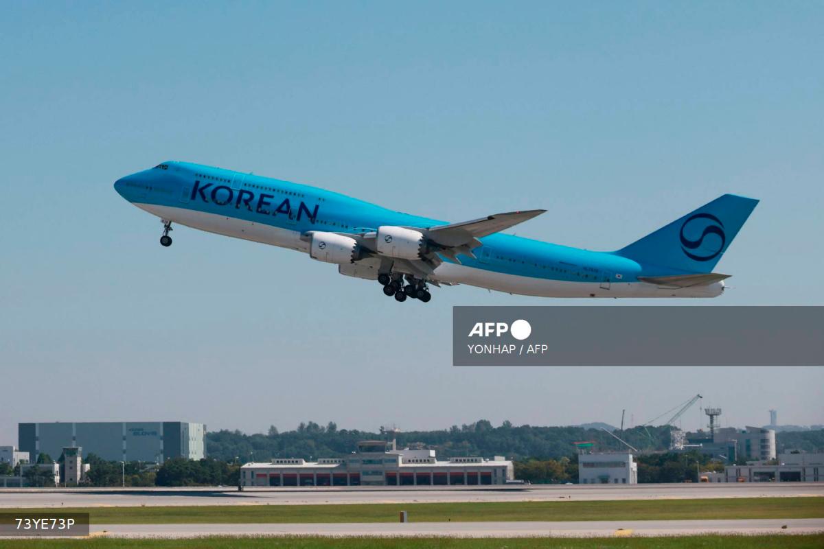 A chartered Korean Air Boeing 747-8I aircraft departs from Incheon International Airport to the United States on September 10, 2025, to repatriate hundreds of South Korean workers detained in an immigration raid. - YONHAP / AFP