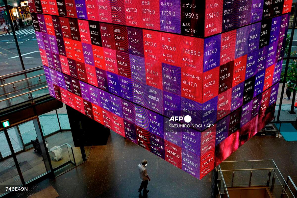 An electronic quotation board displays the Nikkei 225 stock prices on the Tokyo Stock Exchange in Tokyo on September 11, 2025. - AFP