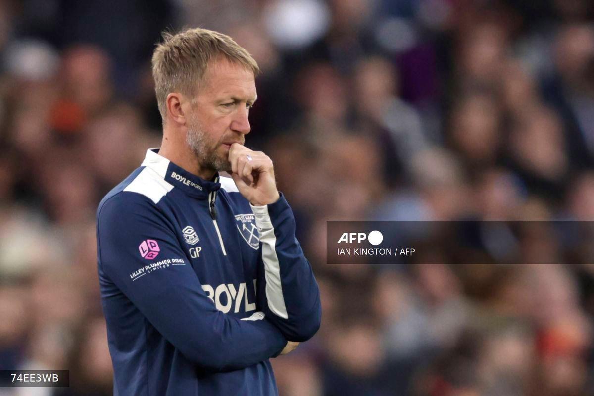 West Ham United's English head coach Graham Potter looks on the touchline withe the score at 0-3 in the second half during the English Premier League football match between West Ham United and Tottenham Hotspur at the London Stadium, in London on September 13, 2025. - AFP