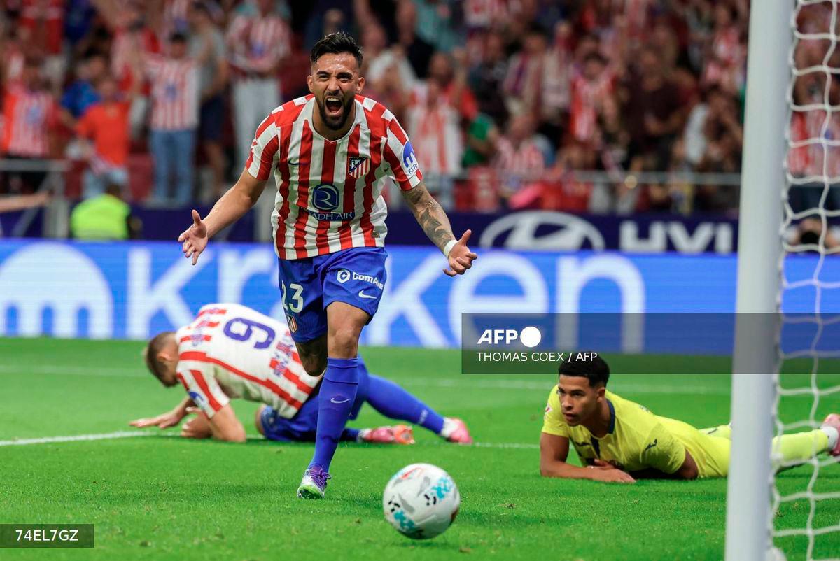 Atletico Madrid's Argentine midfielder Nico Gonzalez celebrates scoring their second goal during the Spanish league football match between Club Atletico de Madrid and Villarreal CF at the Metropolitano Stadium in Madrid on September 13, 2025. - AFP