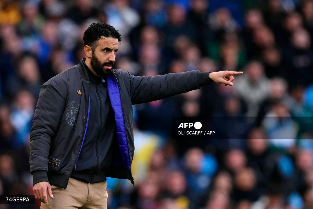 Manchester United's Portuguese head coach Ruben Amorim gestures on the touchline during the English Premier League football match between Manchester City and Manchester United at the Etihad Stadium in Manchester, north west England, on September 14, 2025. - AFP
