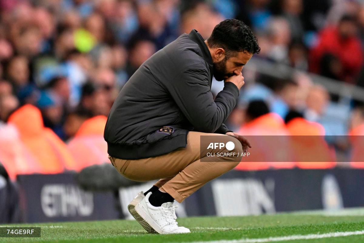 Manchester United's Portuguese head coach Ruben Amorim gestures on the touchline during the English Premier League football match between Manchester City and Manchester United at the Etihad Stadium in Manchester, north west England, on September 14, 2025. - AFP