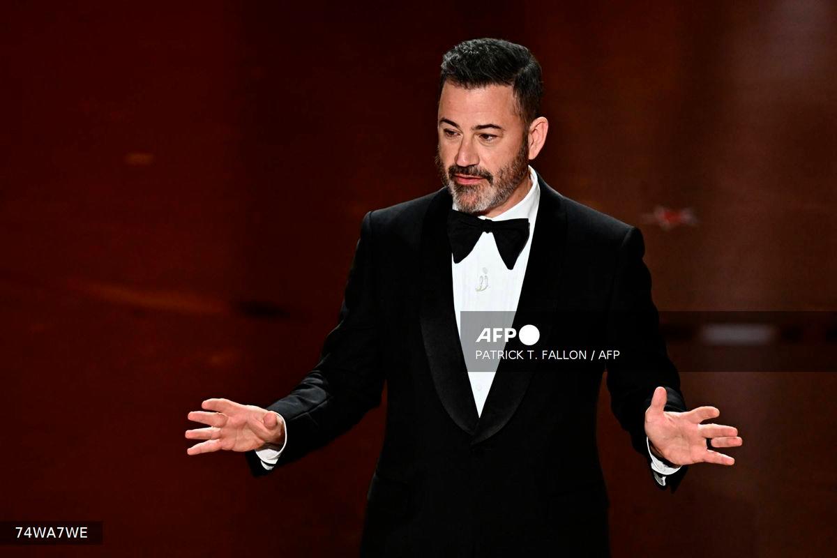 (FILES) TV host Jimmy Kimmel speaks onstage during the 96th Annual Academy Awards at the Dolby Theatre in Hollywood, California on March 10, 2024. (Photo by Patrick T. Fallon / AFP)