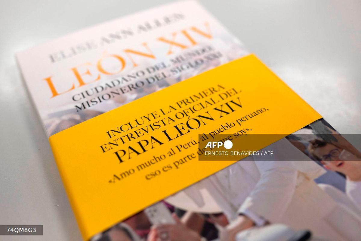 The book “Pope Leo XIV: Global Citizen, Missionary of the 21st Century” by US journalist Elise Ann Allen is seen on a table in Lima on September 16, 2025. (Photo by Ernesto BENAVIDES / AFP)