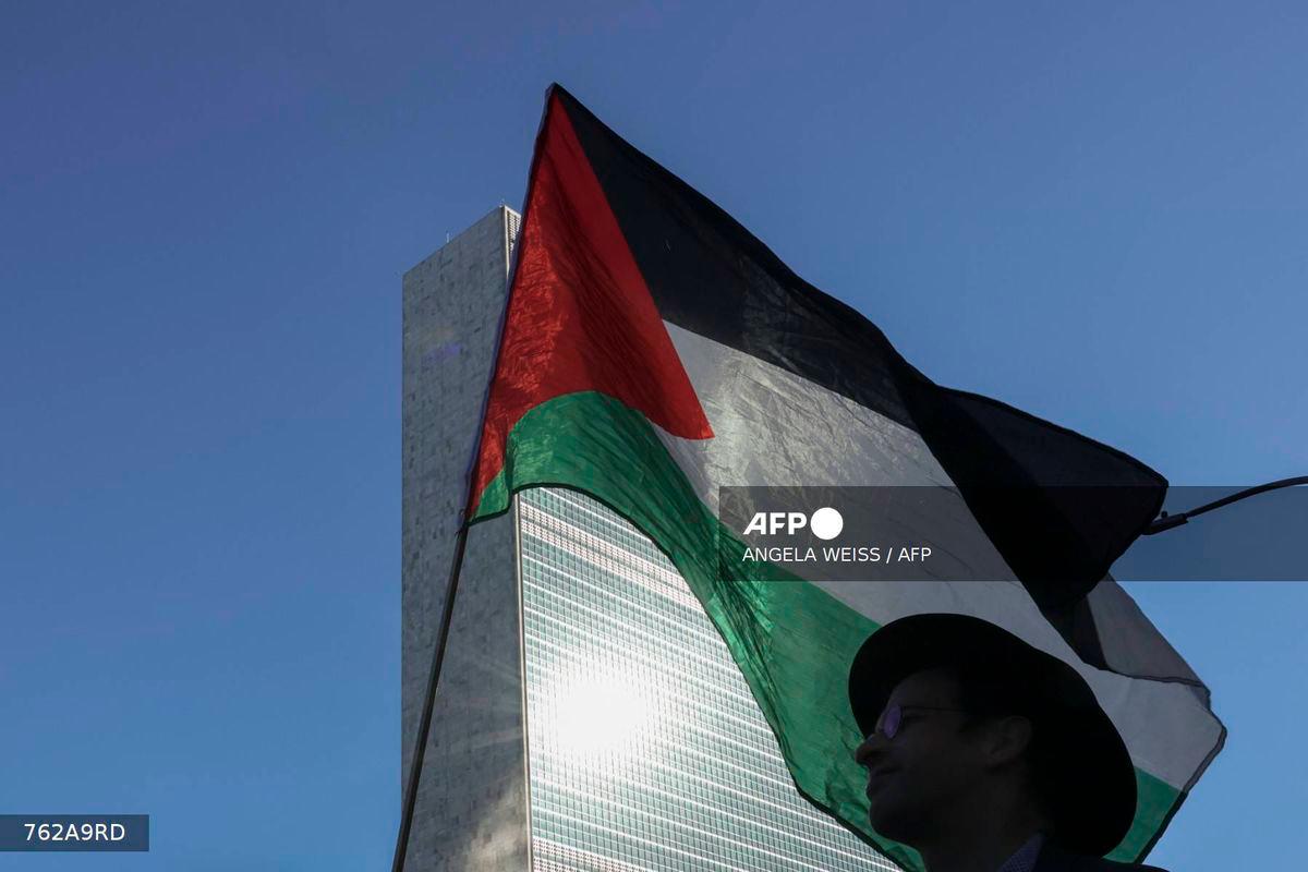 Pro-Palestinian protesters rally outside of the United Nations Headquarters ahead of the 80th General Assembly on September 18, 2025 in New York City. - AFP
