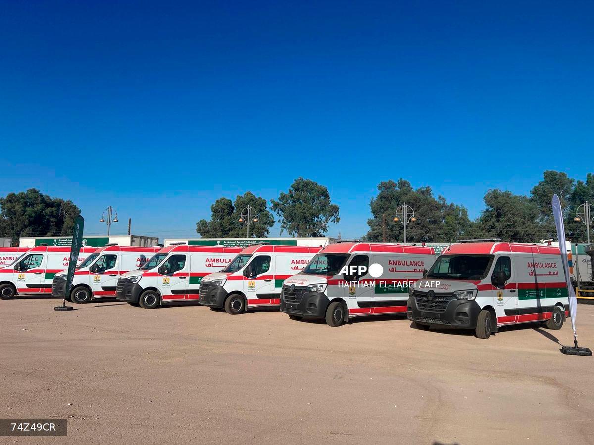 Ambulances donated by Saudi Arabia arrive in Damascus on September 7, 2025, as part of the Saudi aid campaign to Syria. - AFP