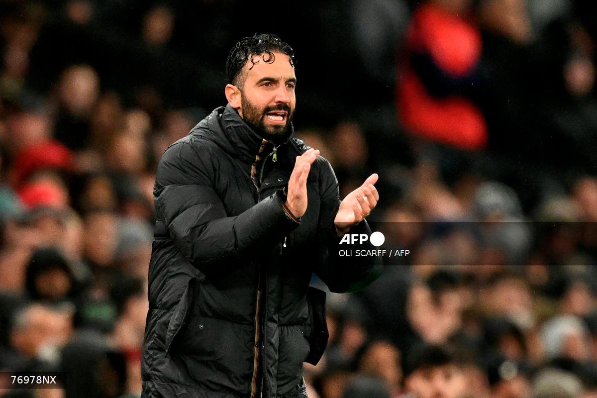Manchester United's Portuguese head coach Ruben Amorim shouts instructions to the players from the touchline during the English Premier League football match between Manchester United and Chelsea at Old Trafford in Manchester, north west England, on September 20, 2025. - AFP