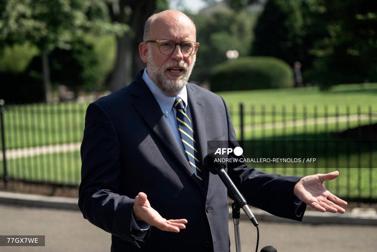 (FILES) Director of the US Office of Management and Budget (OMB) Russell (Russ) Vought speaks to reporters outside the West Wing of the White House on July 17, 2025, in Washington, DC. - AFP