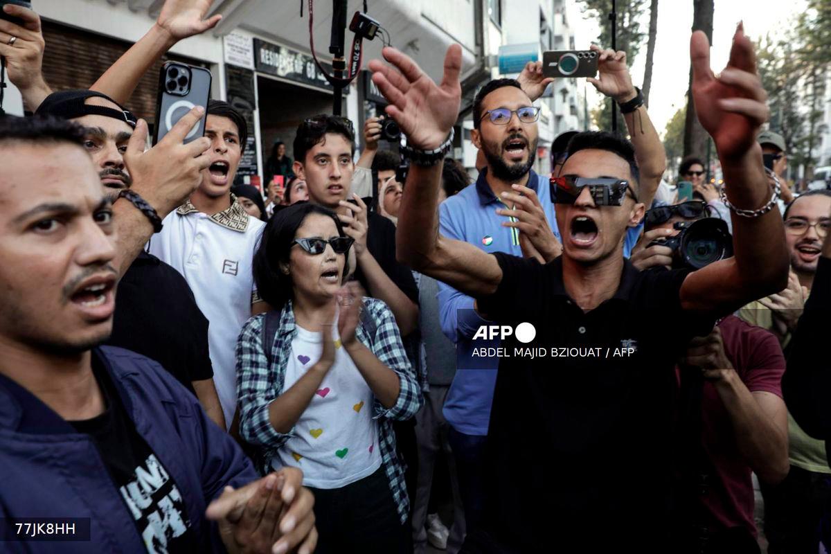 Moroccan youths demonstrate demanding reforms in the healthcare and education sectors in Rabat on October 2, 2025. - AFP