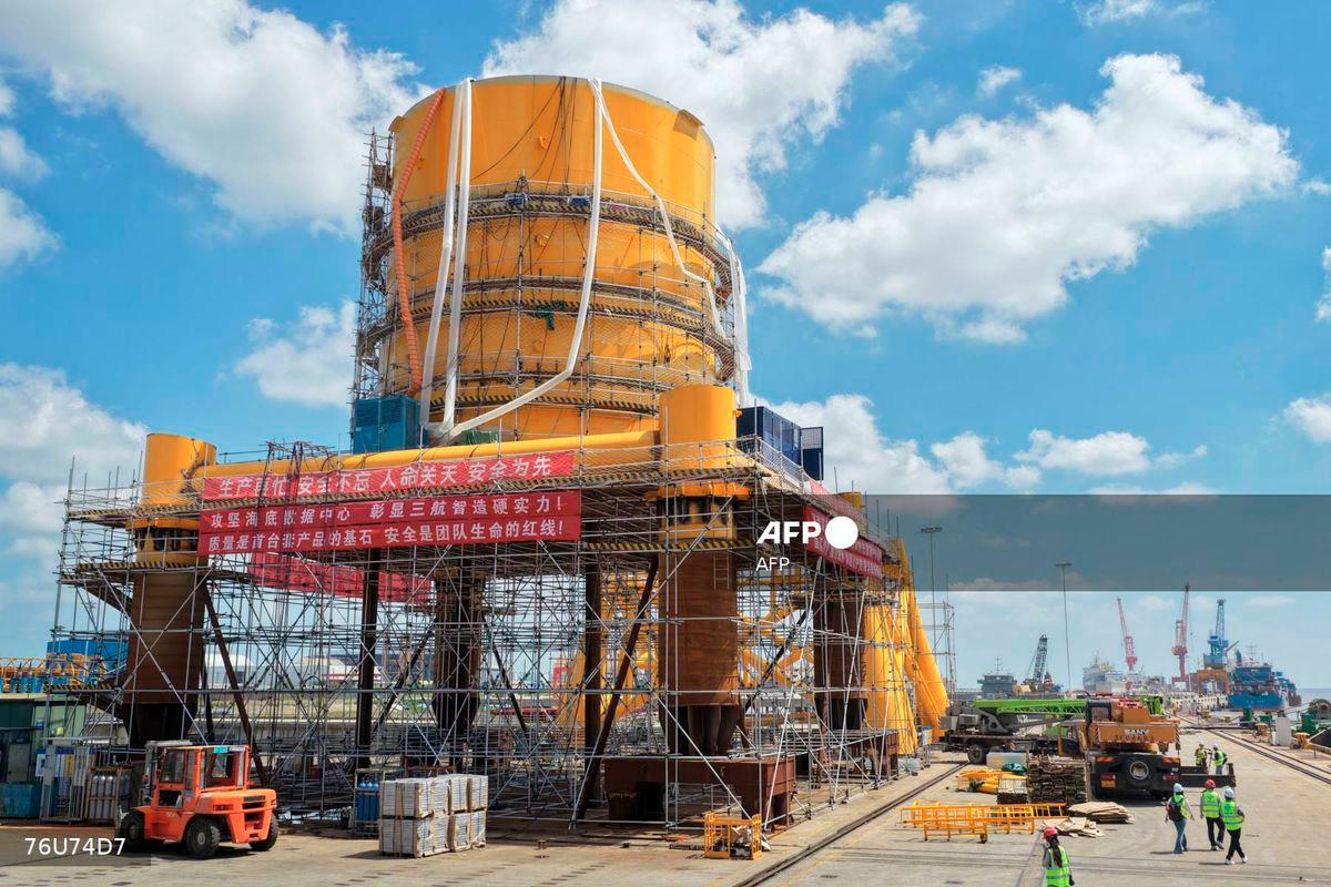 An underwater data centre being developed by Chinese maritime technology company Highlander is seen under construction at a shipyard in Nantong, in China’s eastern Jingsu province on September 11, 2025. Power-hungry data centres run hot, so one Chinese company is planning to submerge a pod of servers in the sea off Shanghai with hopes of solving computing's energy woes. - AFP / China OUT