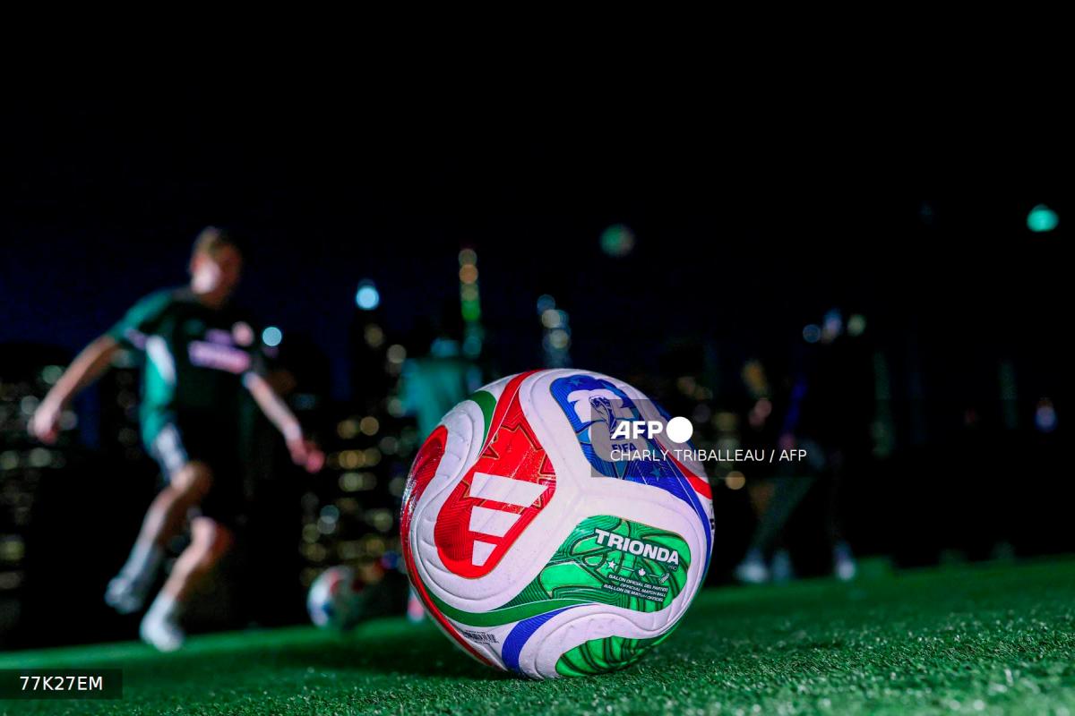 The 2026 FIFA Men's World Cup match ball named Trionda is pictured during its unveiling in New York on October 2, 2025. - AFPPIX