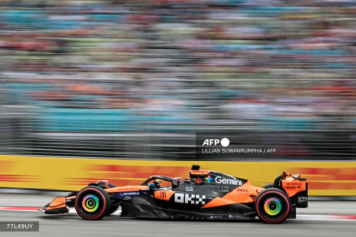 McLaren's Australian driver Oscar Piastri drives during the first practice session ahead of the Formula One Singapore Grand Prix night race at the Marina Bay Street Circuit in Singapore on October 3, 2025. - AFP