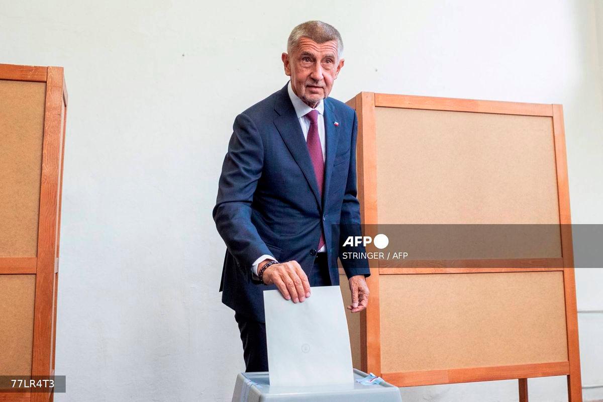 Leader of Czech Republic's ANO party Andrej Babis casts his ballot into an urn during the parliamentary elections at a polling station in Ostrava, Czech Republic on October 3, 2025. - AFP