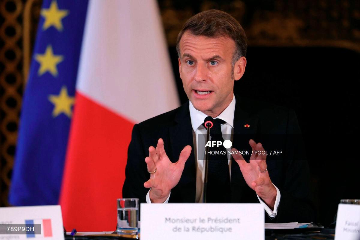 France's President Emmanuel Macron speaks during a Ministerial meeting on the implementation of the Middle East peace plan at the Quai d'Orsay, France's Ministry for Europe and Foreign Affairs, in Paris, on October 9, 2025. - Pool via AFP