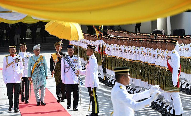 The new Yang di-Pertuan Agong Al-Sultan Abdullah Ri’ayatuddin Al-Mustafa Billah Shah, inspects a guard of honours at the Dataran Parliament, on Jan 31, 2019. — Bernama