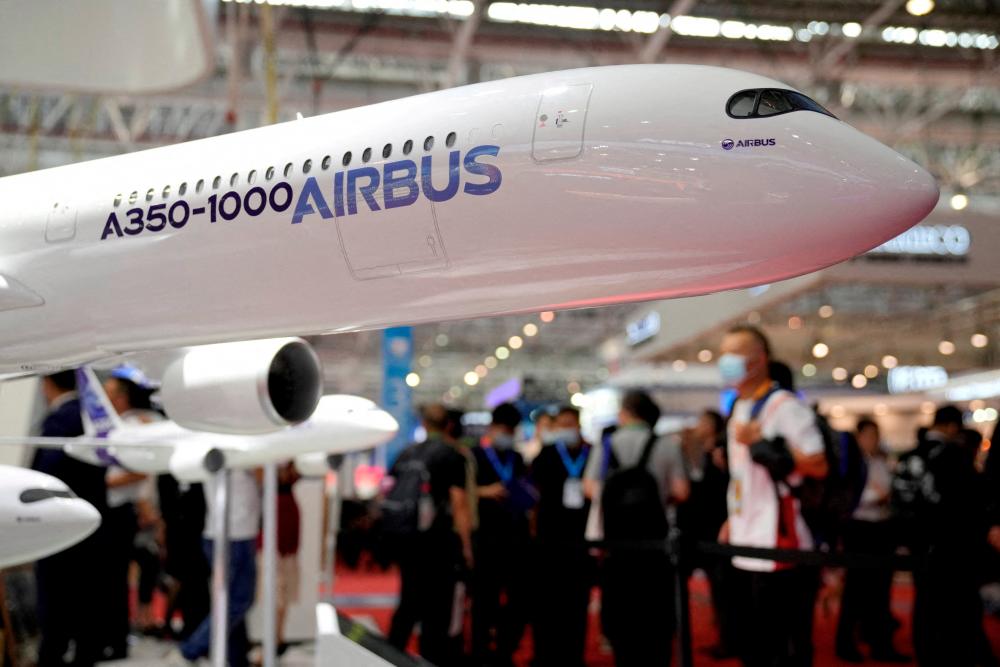 A model of Airbus A350-1000 jetliner is displayed at the China International Aviation and Aerospace Exhibition in September 2021. – Reuterspic