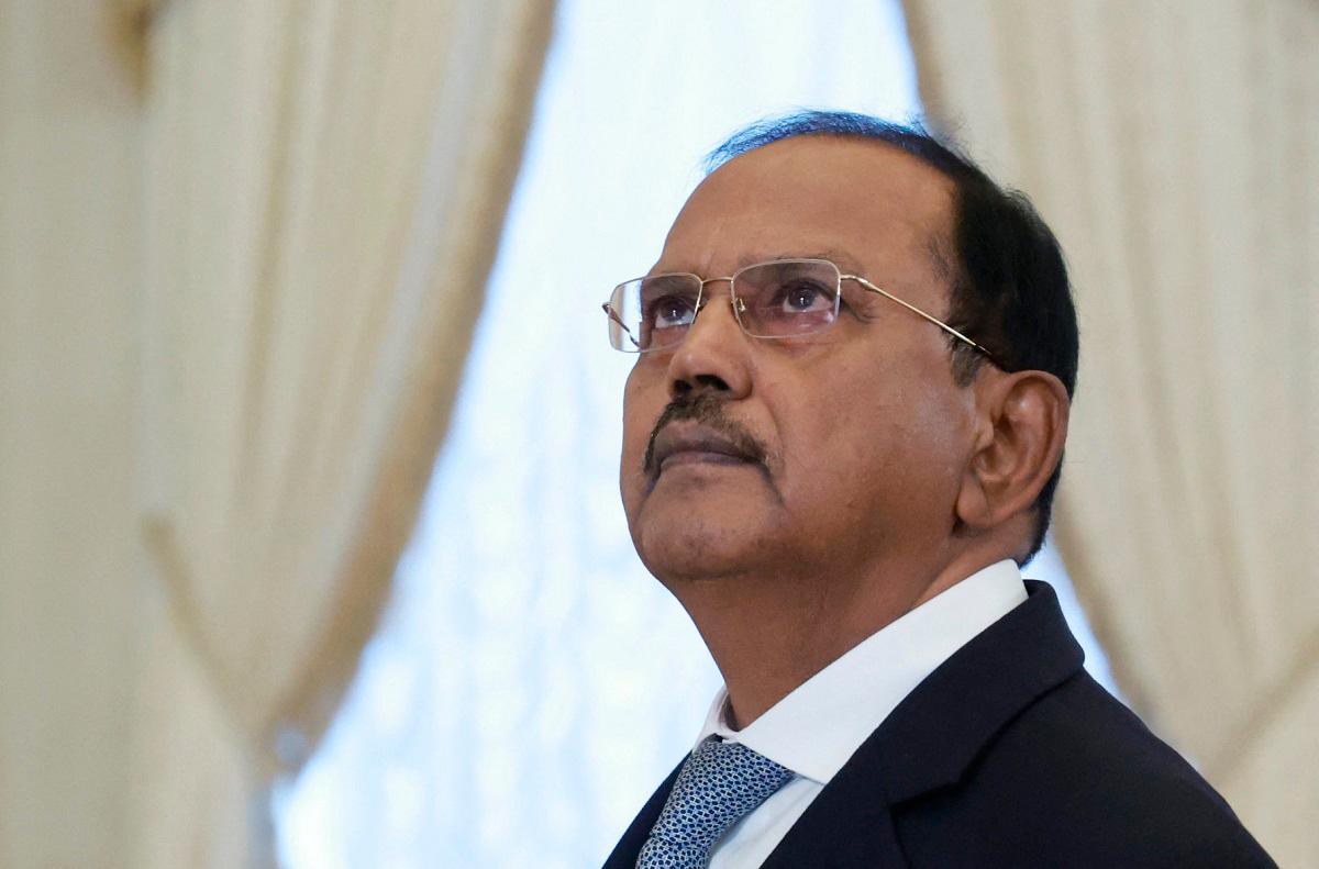 In this pool photograph distributed by the Russian state agency Sputnik, India's National Security Advisor Ajit Doval attends a meeting with Russia's President in Saint Petersburg on September 12, 2024. - Vyacheslav PROKOFYEV / POOL / AFP