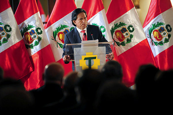 Peruvian former president (2001-2006) Alejandro Toledo speaks during a press conference. — AFP