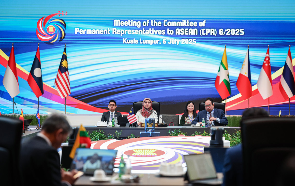 Permanent Representative of Malaysia to ASEAN Datin Sarah Al Bakri Devadason speaks at the Meeting of the Committee of Permanent Representatives to ASEAN (CPR) 6/2025 today in conjunction with the 58th ASEAN Foreign Ministers’ Meeting and related meetings at the Kuala Lumpur Convention Centre (KLCC), from July 8 to 11. - BERNAMA